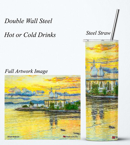 Steel Tumbler 20oz ( Digital Art ) Temple on the Sea Sunset